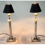 DINING TABLE LAMPS, a pair, Edwardian silver plated of George III design with fluted columns, 50cm