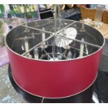 CHARLES EDWARDS DRUM LIGHT, red metal, 80cm diam.