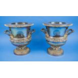 WINE COOLERS, a pair, Matthew Boulton early 19th century Sheffield plate, campana urn form with