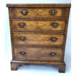 BACHELORS CHEST, George III design burr walnut and crossbanded with foldover top and four long