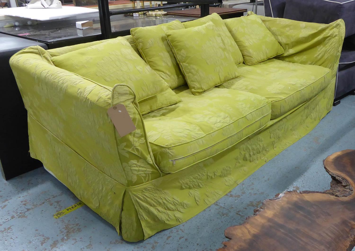 FLAMANT SOFA, green floral fabric finish, 225cm W. (with slight faults)