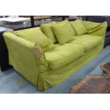 FLAMANT SOFA, green floral fabric finish, 225cm W. (with slight faults)