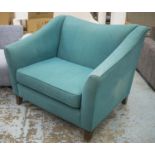 JOHN LEWIS LOVE SEAT, turquoise fabric (with faults, upholstery marked), 89cm H x 120cm W x 98cm D.