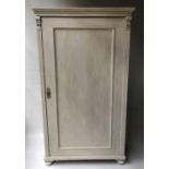 ARMOIRE, 19th century French traditionally grey painted with door enclosing hanging rail, 98cm x
