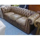 CHESTERFIELD STYLE SOFA, in worn brown buttoned leather, 200cm W x 85cm D x 76cm H.