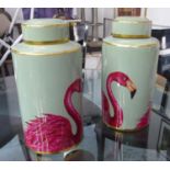 JARS, a pair, flamingo design, 40cm H. (2)