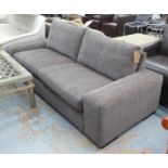 SOFA, contemporary design, grey fabric upholstered ebonised supports, 227cm x 90cm x 80cm.