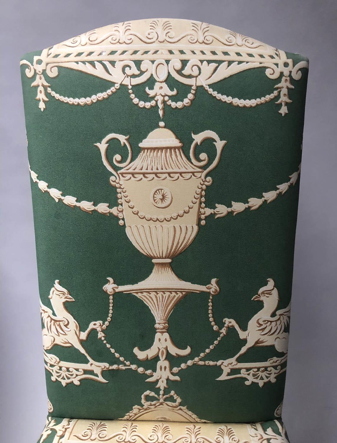 SIDE CHAIRS, a pair, George III style mahogany with Neo Classical urn and swag patterned green - Image 4 of 4