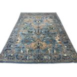 FINE MAHAL CARPET, 338cm x 235cm, palmette duck egg blue field.