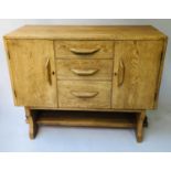 SIDEBOARD, mid 20th century English oak with four drawers flanked by cupboards, 106cm x 87cm H x