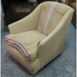 ARMCHAIR, in a striped sacking linen style fabric, 70cm W.