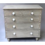 VICTORIAN PAINTED CHEST, pine grey painted and black lined with five drawers, 101cm x 50cm x 100cm