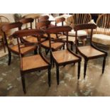 DINING CHAIRS, a set of eight, Regency rosewood with carved backs and cane seats on reeded front