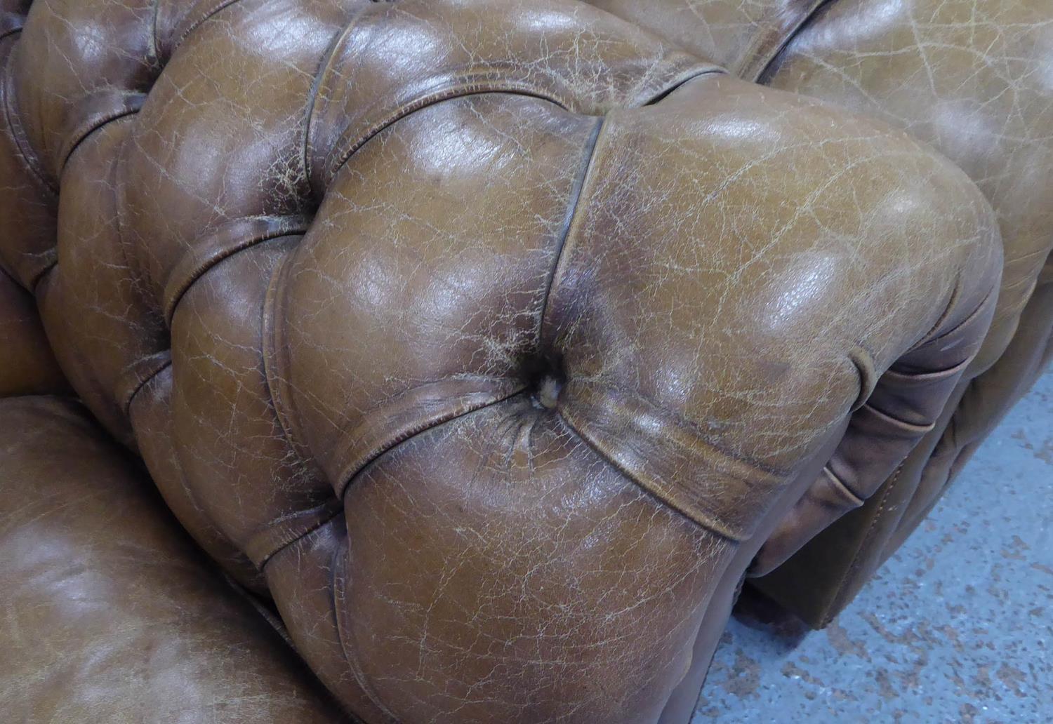 CHESTERFIELD STYLE SOFA, in worn brown buttoned leather, 200cm W x 85cm D x 76cm H. - Image 3 of 3