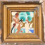 UMBERTO BRUNELLESCHI 'Women by a Lake', 1930, pochoir, printed in Paris, 11cm x 11cm, framed and