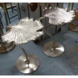 GINGKO LEAF SIDE TABLES, a pair, 1970's Italian style, polished metal finish, 55cm H approx. (2)