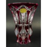 VAL ST LAMBERT CRYSTAL GLASS VASE, Belgium 1950's, hand cut with original label and etch mark to