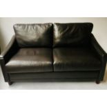 SOFA, two seater, soft dark brown leather upholstered, 156cm W.