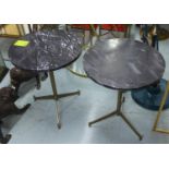 SIDE TABLES, a pair, 1960's Italian style, marble tops, 51cm x 40cm diam. (2)
