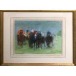 CONSTANCE HALFORD THOMPSON 'Horse Racing Study', pastel, Osbourne Studio Gallery label 70 verso,