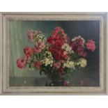 MARJORIE WILSON 'Flowers in a Glass Vase', oil on canvas, signed lower right, 75cm x 100cm, framed.