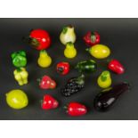 MURANO FRUIT, a selection including pears, strawberries, grapes and an aubergine. (18)