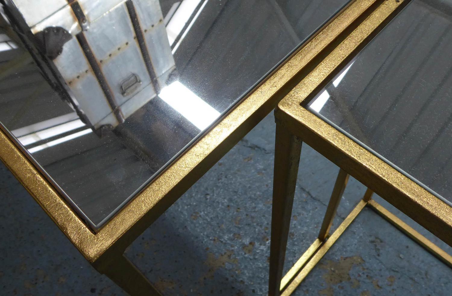 SIDE TABLES, a pair, gilt metal and mirror, 56cm x 30.5cm x 66cm approx. (2) - Image 2 of 2