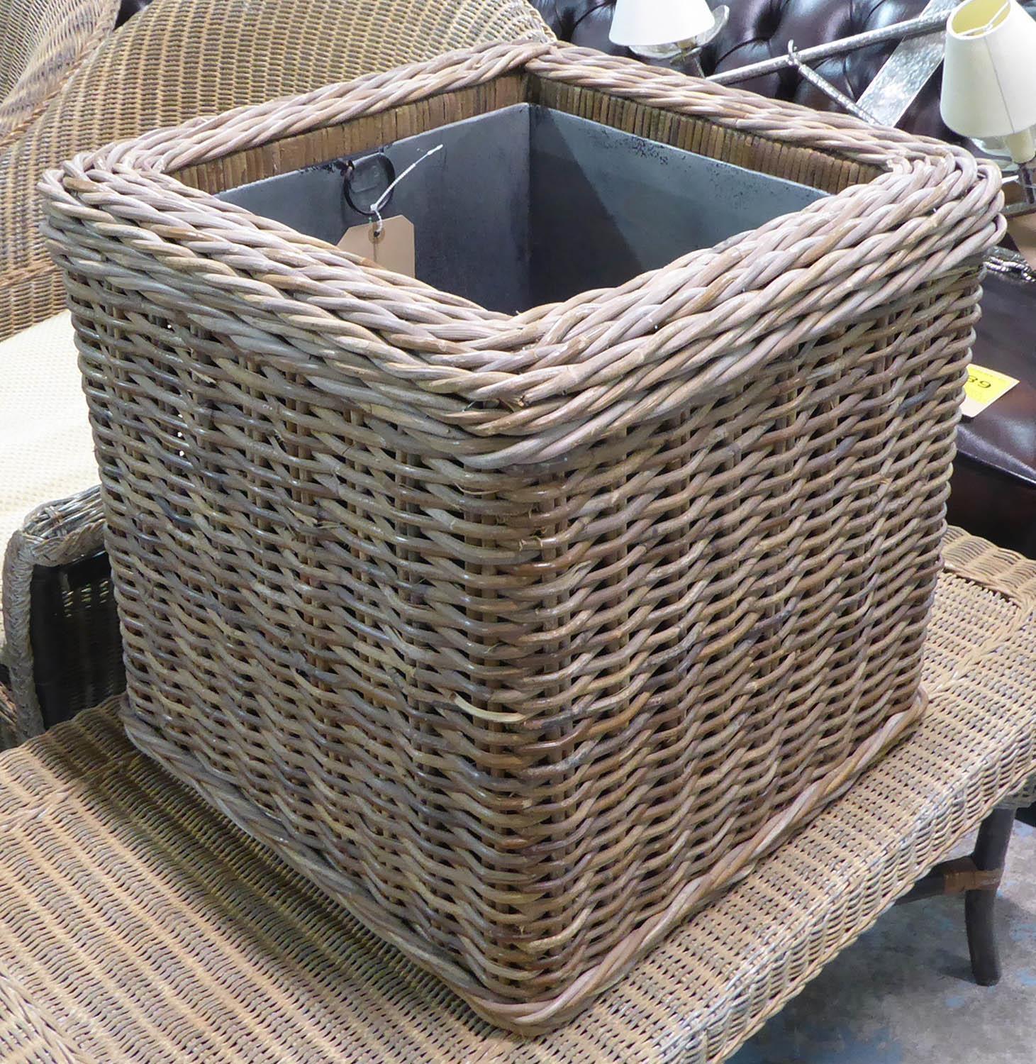 PLANTERS, a pair, contemporary wicker, with galvanised inserts, 47cm x 47cm x 47cm. (2) - Image 2 of 3