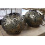 LANTERNS, a pair, fan palm design, gilt finish, 52cm H. (2)