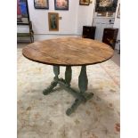 VENDAGE TABLE, 19th century French provincial pine, tilting plank top above a painted base, 74cm H x