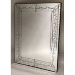 WALL MIRROR, Venetian style rectangular with etched marginal plates, 92cm x 124cm H.