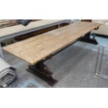 INDUSTRIAL DESIGN DINING TABLE, vintage style cast base, 305cm x 91cm x 76cm.