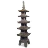 GARDEN PAGODA, weathered reconstituted stone with five tiers on base with splayed supports, 253cm H.