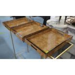 TRAYS, a set of three, French Art Deco style burr walnut finish, 43cm x 30cm x 5cm. (3)