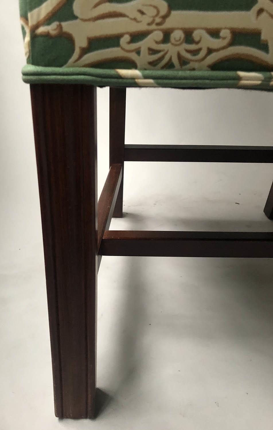 SIDE CHAIRS, a pair, George III style mahogany with Neo Classical urn and swag patterned green - Image 3 of 4