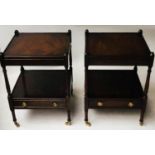 LAMP/BEDSIDE TABLES, a pair, George III design mahogany square with undertier drawer, 46cm x 46cm