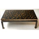 VAUGHAN LOW TABLE, Chinese style rectangular black lacquered and gilt flower and butterfly decorated