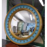 CONVEX MIRROR, Regency style blue and gilt framed, 95cm diam.