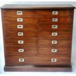 COLLECTORS CHEST, 19th century Victorian mahogany with two banks of six drawers and one full long