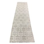 CONTEMPORARY ART DECO DESIGN SILK RUNNER, 300cm x 80cm, geometric silver field.