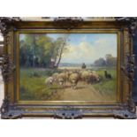 HENRI DERIANS (19th Century French) 'A Herd of Sheep', oil on canvas, signed lower left, 50cm x