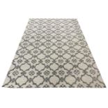 CONTEMPORARY SILK AND WOOL CARPET, 300cm x 200cm, silver Moroccan lattice design.