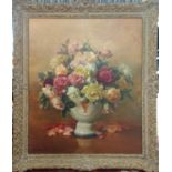 BARBARA JOHNSON 'Arrangement of Roses', oil on canvas, signed lower right, 60cm x 50cm, framed.