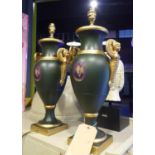 TABLE LAMPS, a pair, classical style, gilt and green painted, 51cm tall approx(2)(slight faults).
