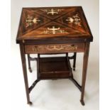ENVELOPE CARD TABLE, Edwardian rosewood with urn and scroll marquetry detail, foldout playing