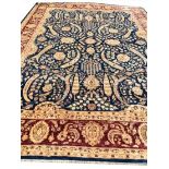 FINE KERMAN DESIGN CARPET, 362cm x 270cm, royal blue field.