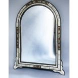 WALL MIRROR, Moorish style arched bone veneered with silvered metal and stone mounts, 107cm H x