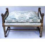 WINDOW SEAT, early 20th century French giltwood rectangular with fluted supports and cushion seat,
