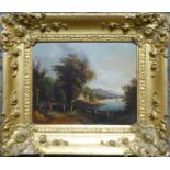 19th CENTURY SCHOOL 'Riverside Landscapes', a pair of oil paintings on canvas, 25cm x 30cm, in