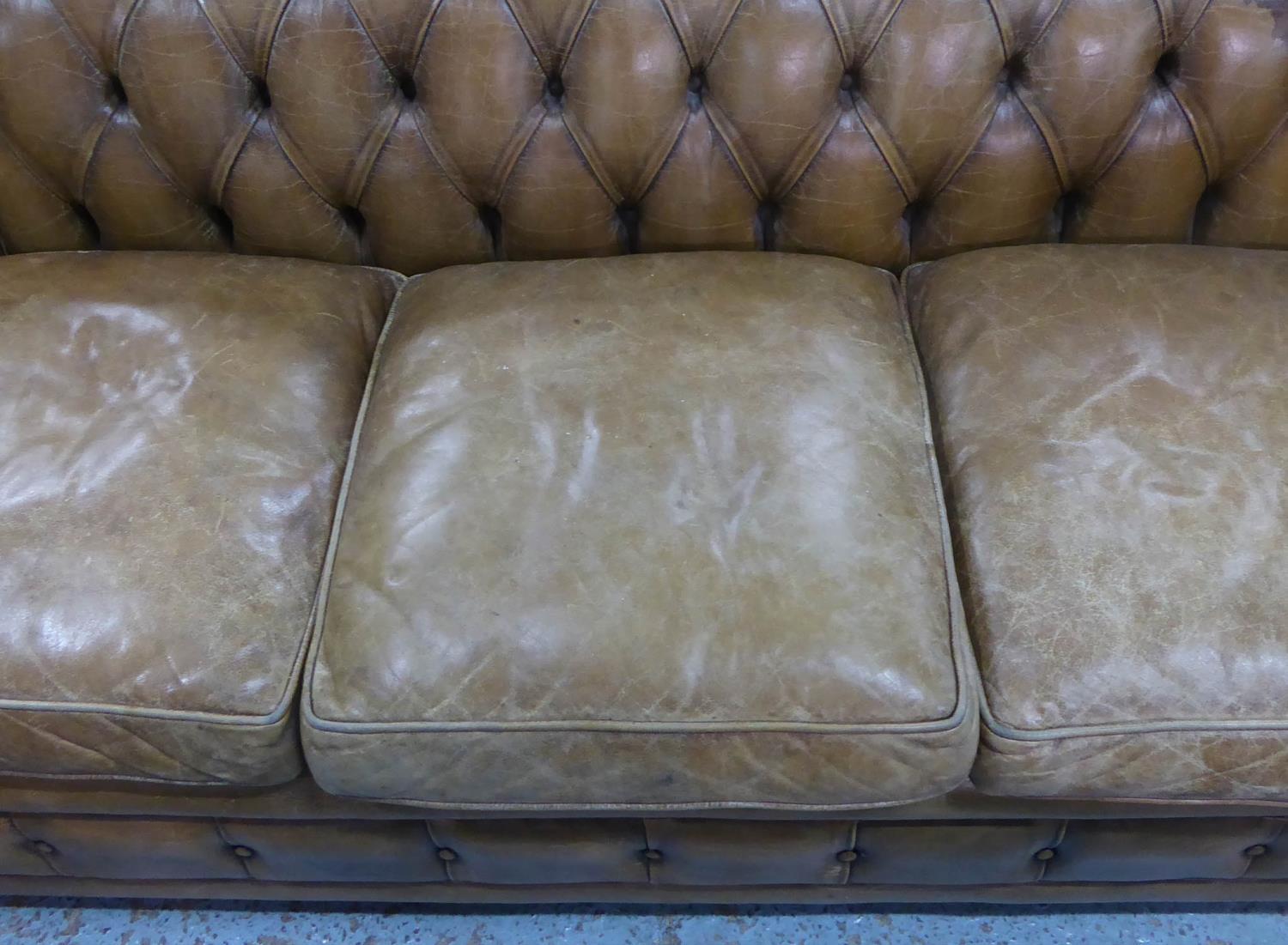 CHESTERFIELD STYLE SOFA, in worn brown buttoned leather, 200cm W x 85cm D x 76cm H. - Image 2 of 3